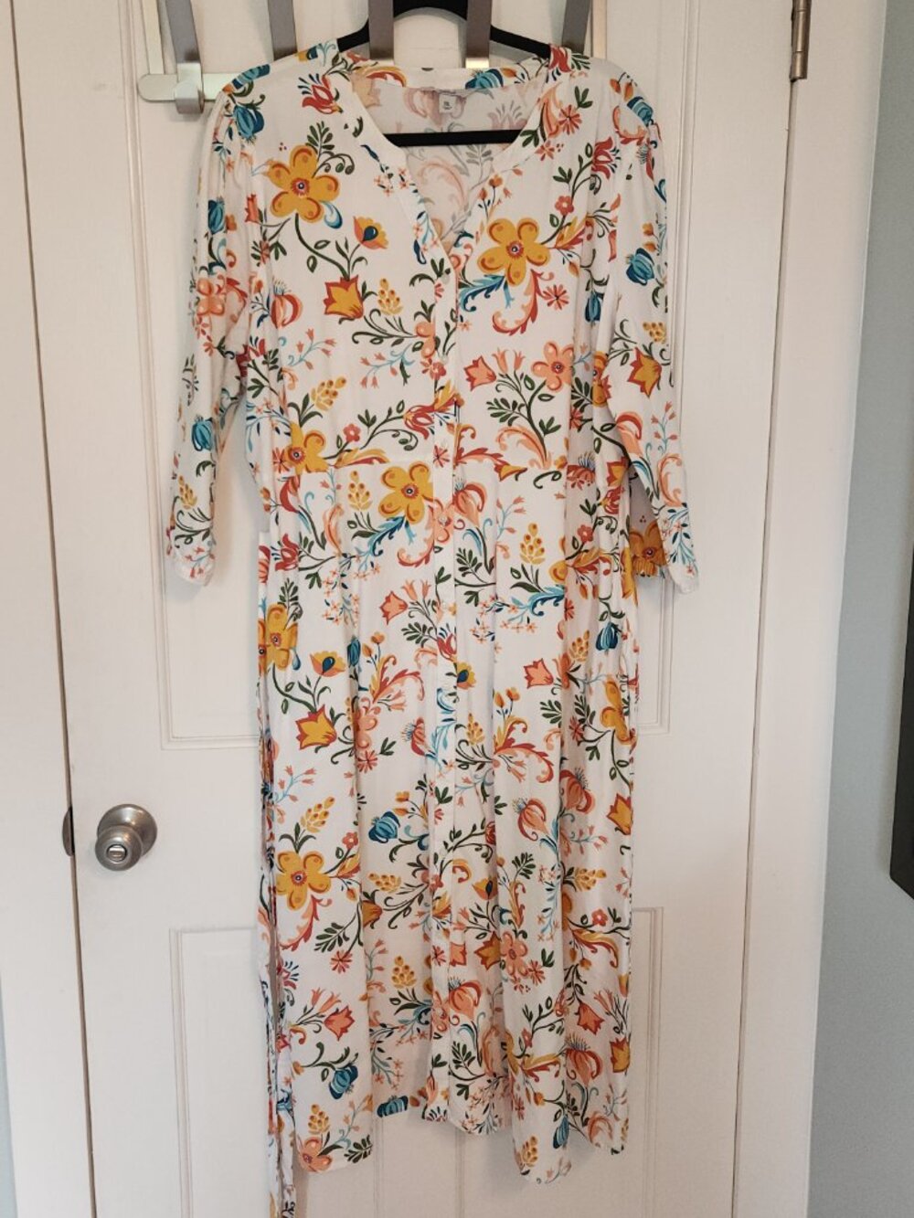 Croft & Barrow Floral Tie Waist Midi Dress Button Front 3/4 Sleeve XXL